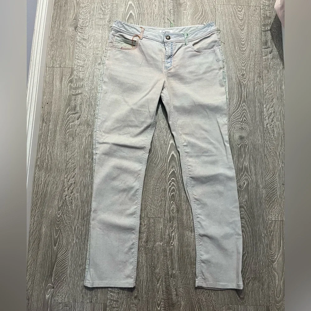 CHANEL Multicolor Embroidered Denim Jeans, Size 44 (Women) P40487V29445